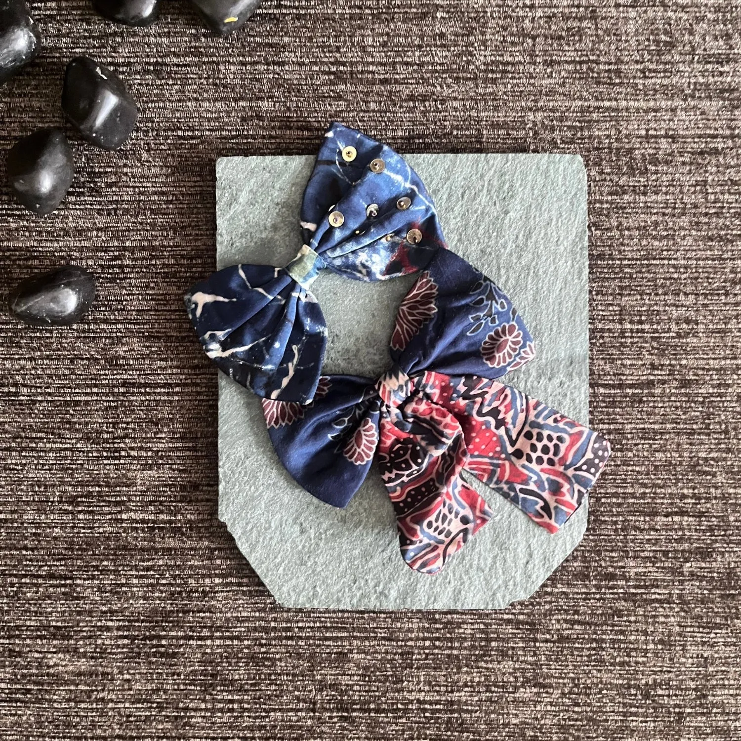 Bow Hair Clips | Ajrakh Block Print | Hand Crafted | Light Weight | Comfortable | Set of 2
