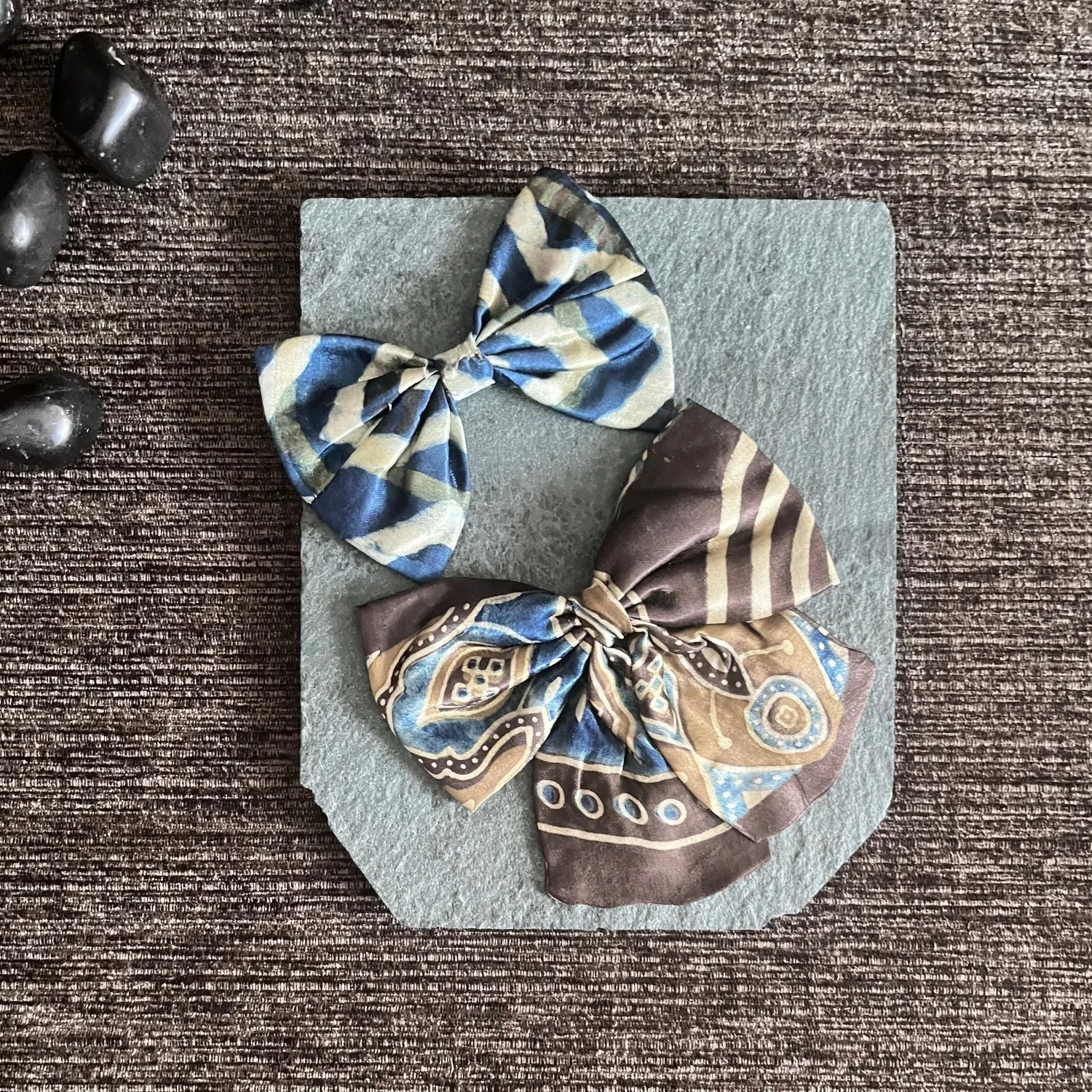 Bow Hair Clips For Girls | Modal Ajrakh Hair Accessories | Comfortable | Set of 2