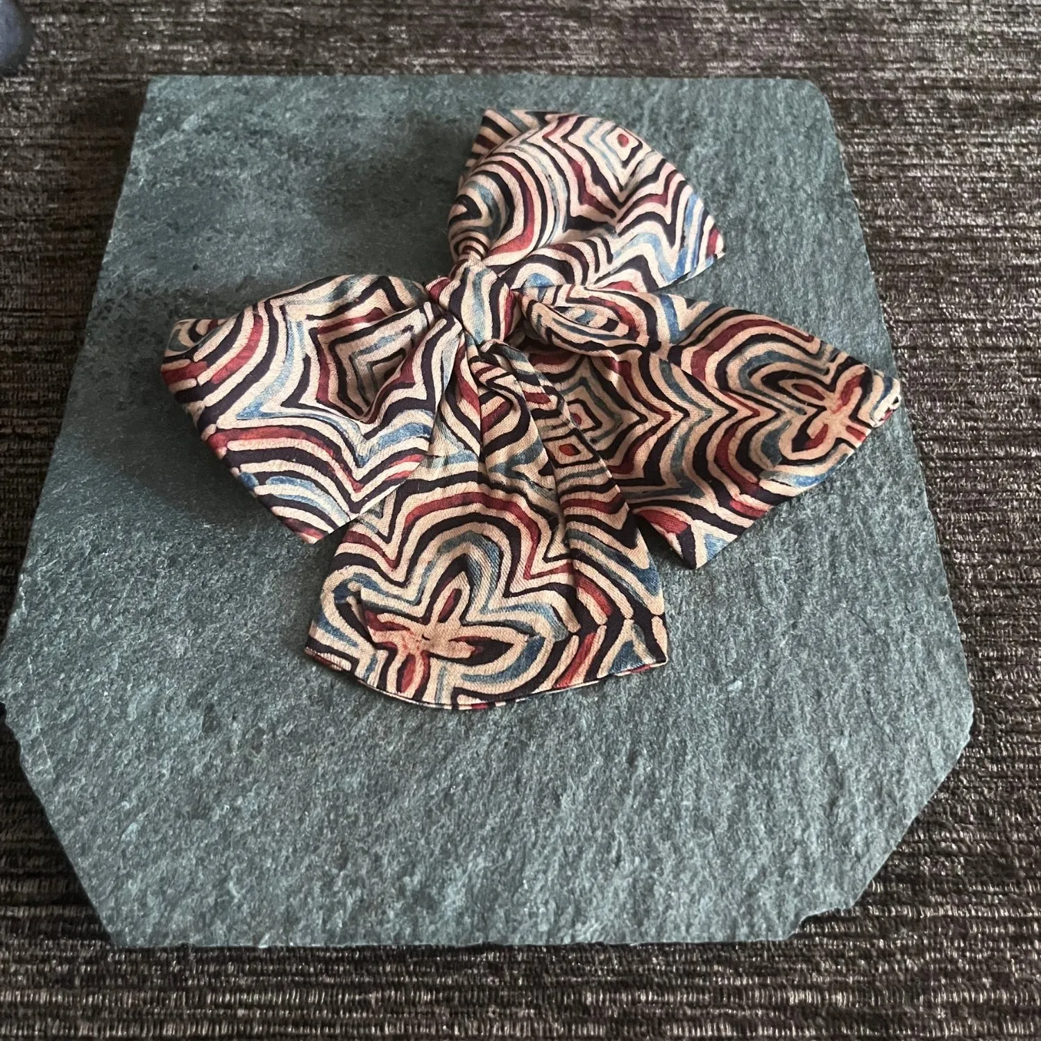 Bow Hair Tie Clip For Girls | Hand Crafted | Ajrakh Fabric | Elegant | Minimalistic