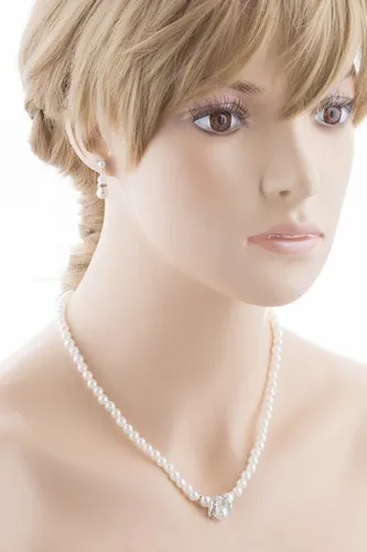 Bridal Wedding Jewelry Set Beautiful Single Strand Pearls Chic Necklace Silver