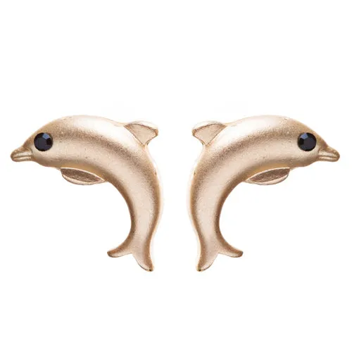 Fashion Chic Crystal Rhinestone Stunningly Carved Dolphin Stud Earrings E909 GD