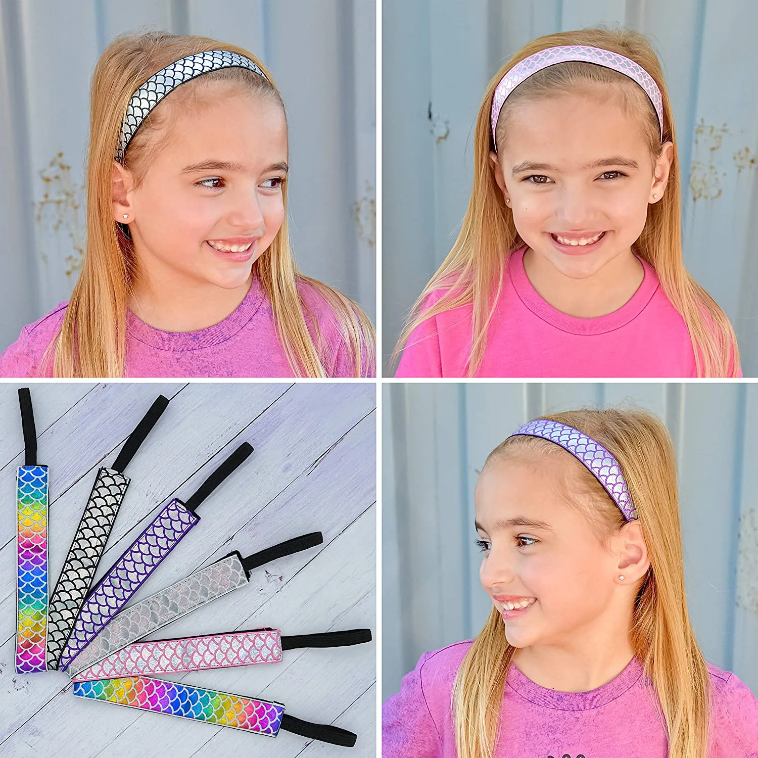 FROG SAC 6 PCS Mermaid Elastic Headbands for Girls, Non Slip Mermaid Headbands for Kids, Stretchy Elastic Headbands for Preteen and Teens, Cute Hair Accessories, Girl Mermaid Party Favors