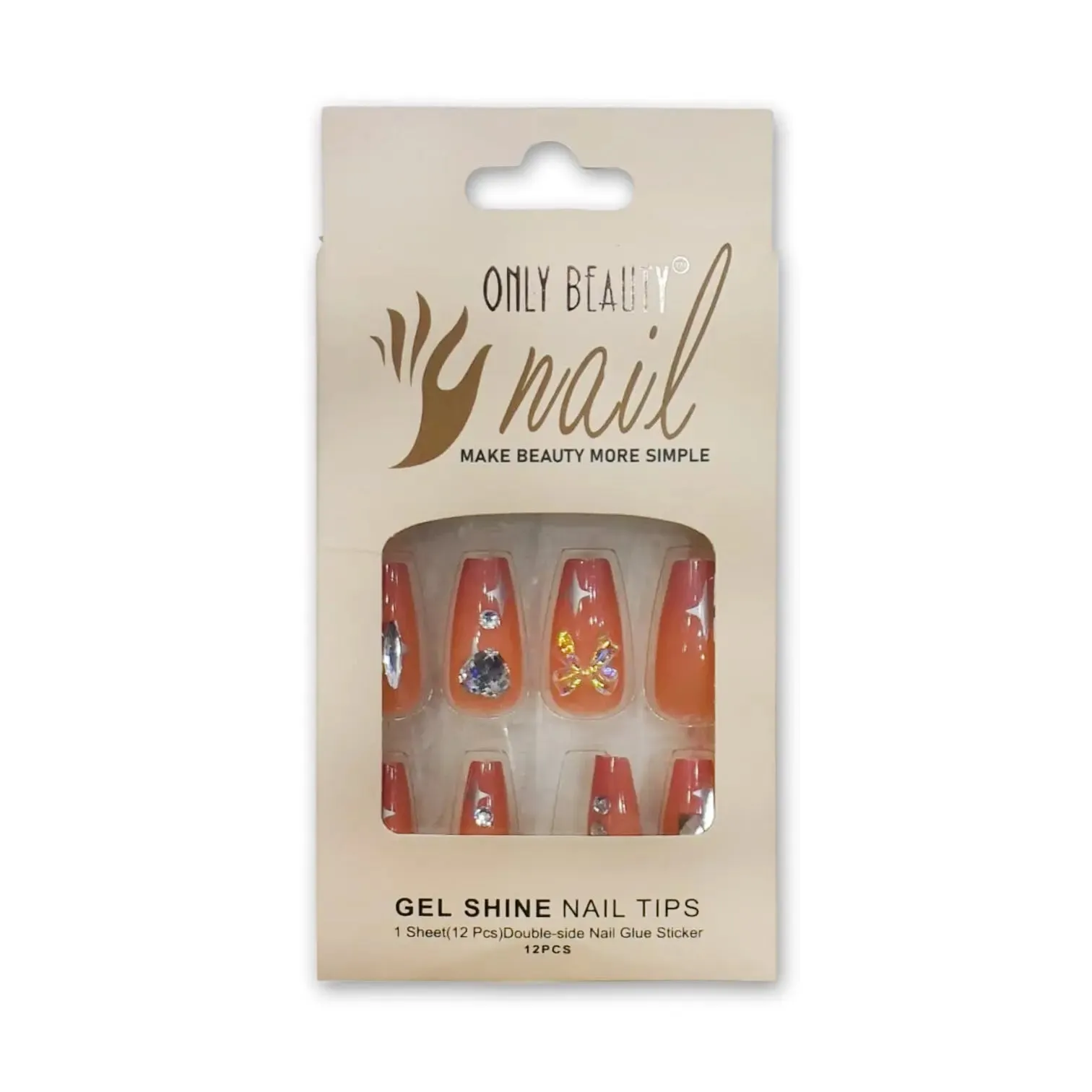 Only Beauty Gel Shine Nail Tips with Butterfly Rhinestone 12pcs